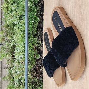 STUART WEITZMAN Black Cammy Block Heel Slide Leather Slide Sandals 9B EU 39.5